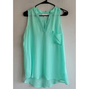 NEW Women's XL Curfew blouse teal flowy loose tank top shirt semi-sheer v-neck